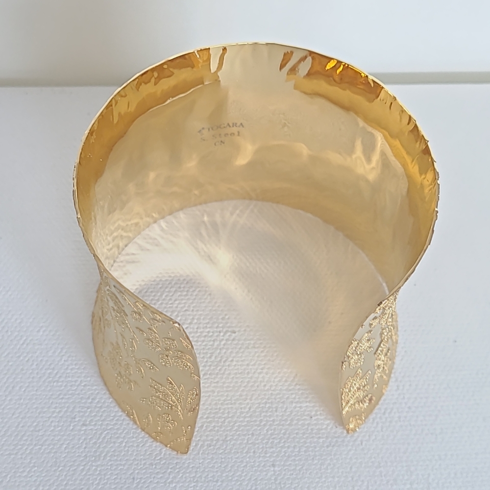 Tocara Karen Gold Tone Floral Wide Cuff Bracelet Statement - Picture 7 of 10